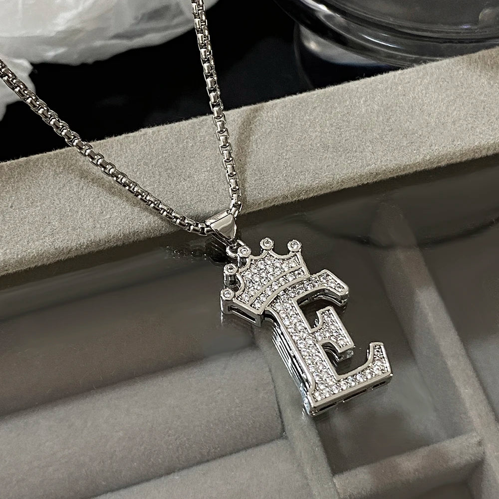Freetry 26 Letters A-Z Zircon Crown Pendant Necklace for Women Men Punk Initial Alphabet Necklaces Hip Hop Choker Chain