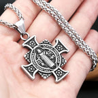 Vintage Stainless Steel Saint Benedict Exorcist Pendant Necklaces For Men Women Fashion Religious Amulet Jewelry