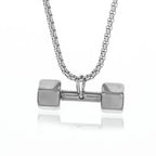 Cool Titanium Steel Dumbbell Pendant Necklace Barbell Fitness Pendant Men and Women Leisure Sports Punk Jewelry