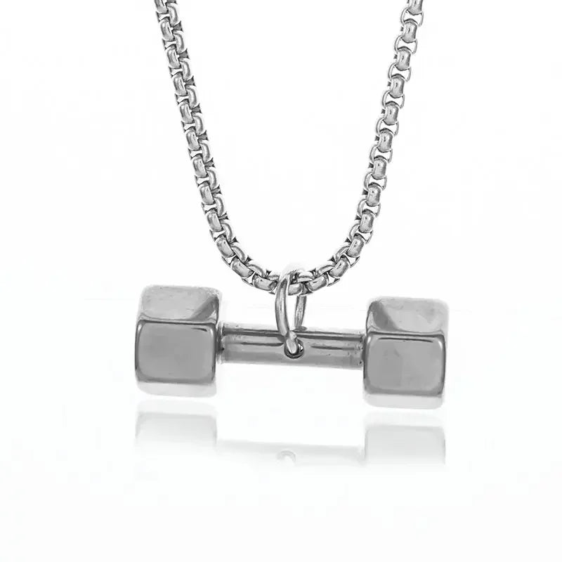 Cool Titanium Steel Dumbbell Pendant Necklace Barbell Fitness Pendant Men and Women Leisure Sports Punk Jewelry