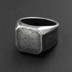 Vintage Polished Square Signet Ring — Stainless Steel