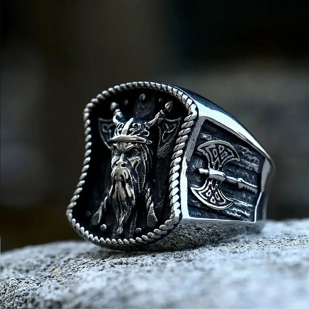 New Creative Stainless Steel Viking Warrior Double Axe Ring for Men Fashion Punk Hip Hop Party Jewelry