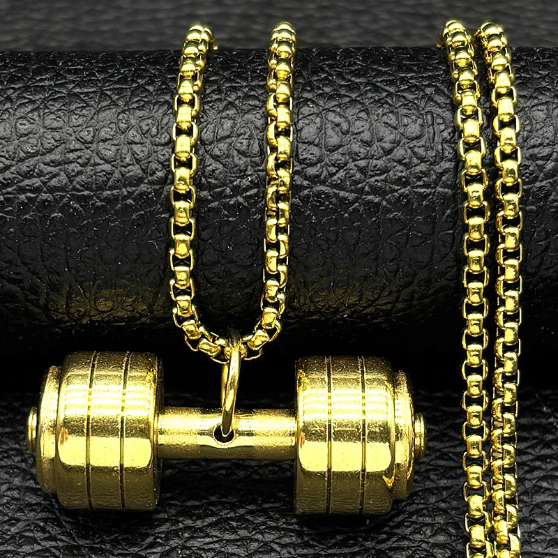 Dumbbell Fitness Pendant Necklace — Gold
