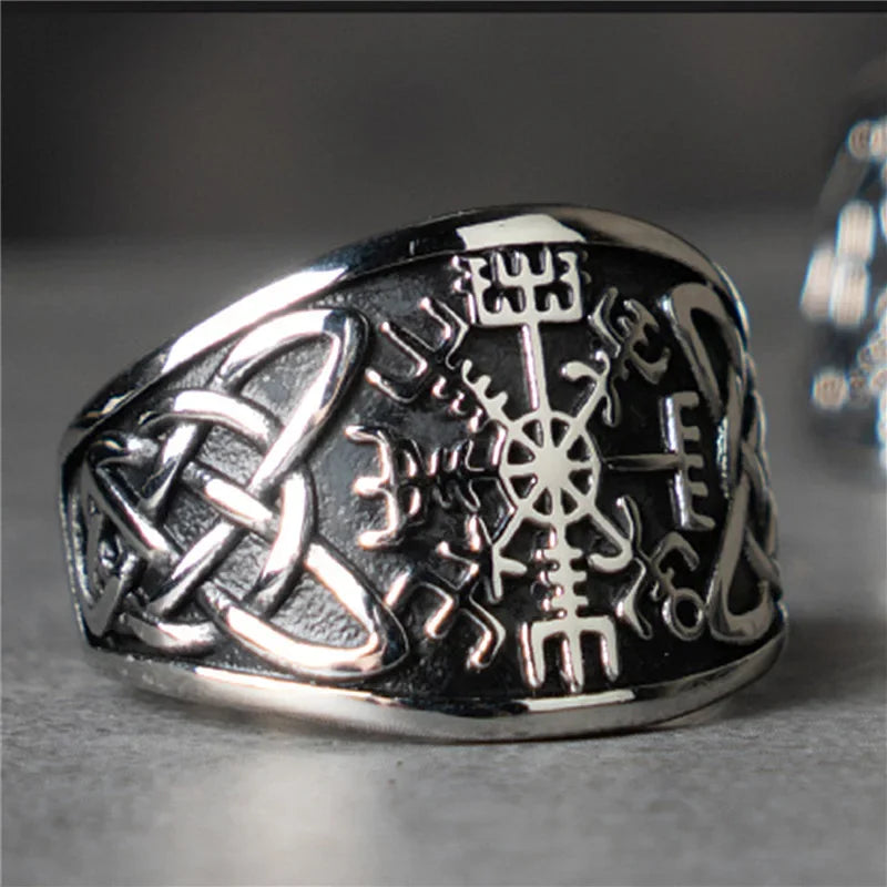 Norse Vegvisir Compass Rune Ring — Silver-Tone