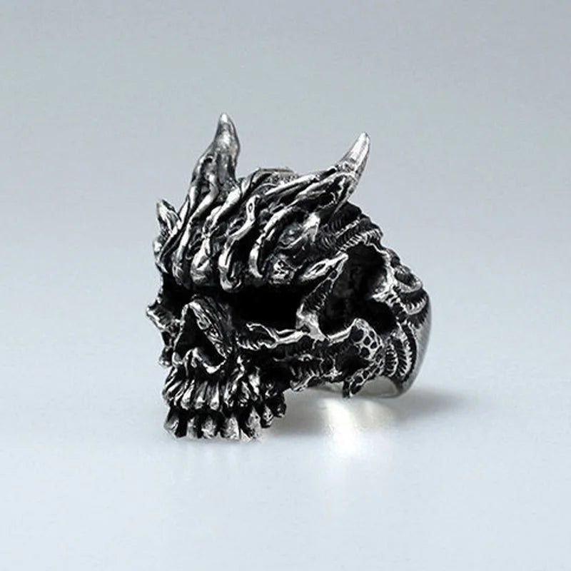 Retro Dark Rakshasa Skull Ring For Men Punk Gothic Rock Hiphop Open Ring Biker Accessories Designer Jewelry Unisex Gift