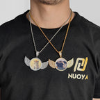Angel Wings Photo Pendant Necklace Iced Out