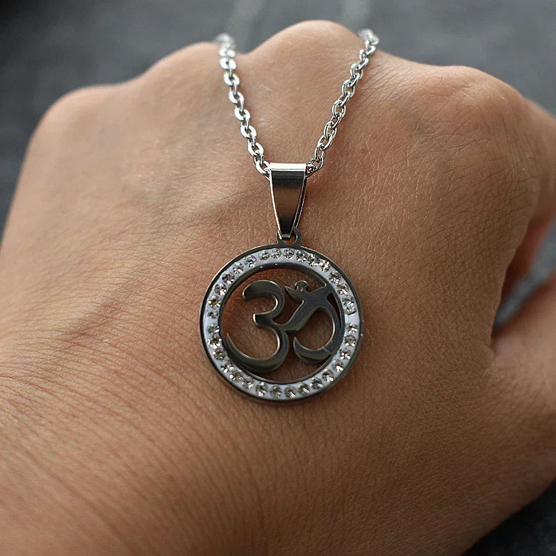 Iced Out OM Pendant Necklace — Stainless Steel