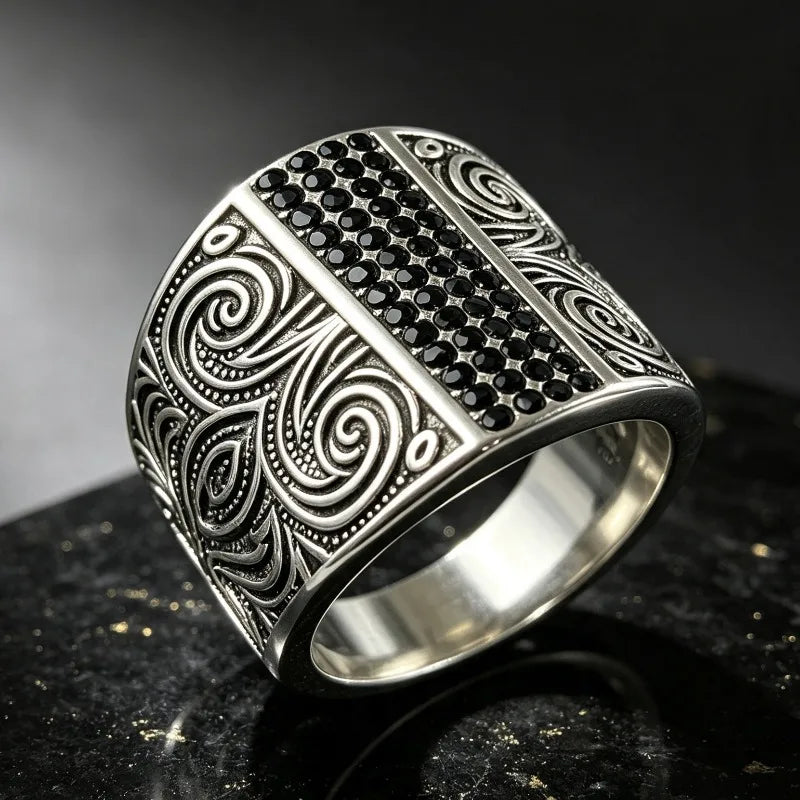 Retro fashion pattern ring domineering trendy men's ring old engraved men's ring