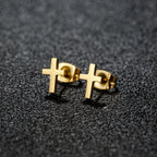 Small Gold Cross Stud Earrings Christian Amulet — Stainless Steel