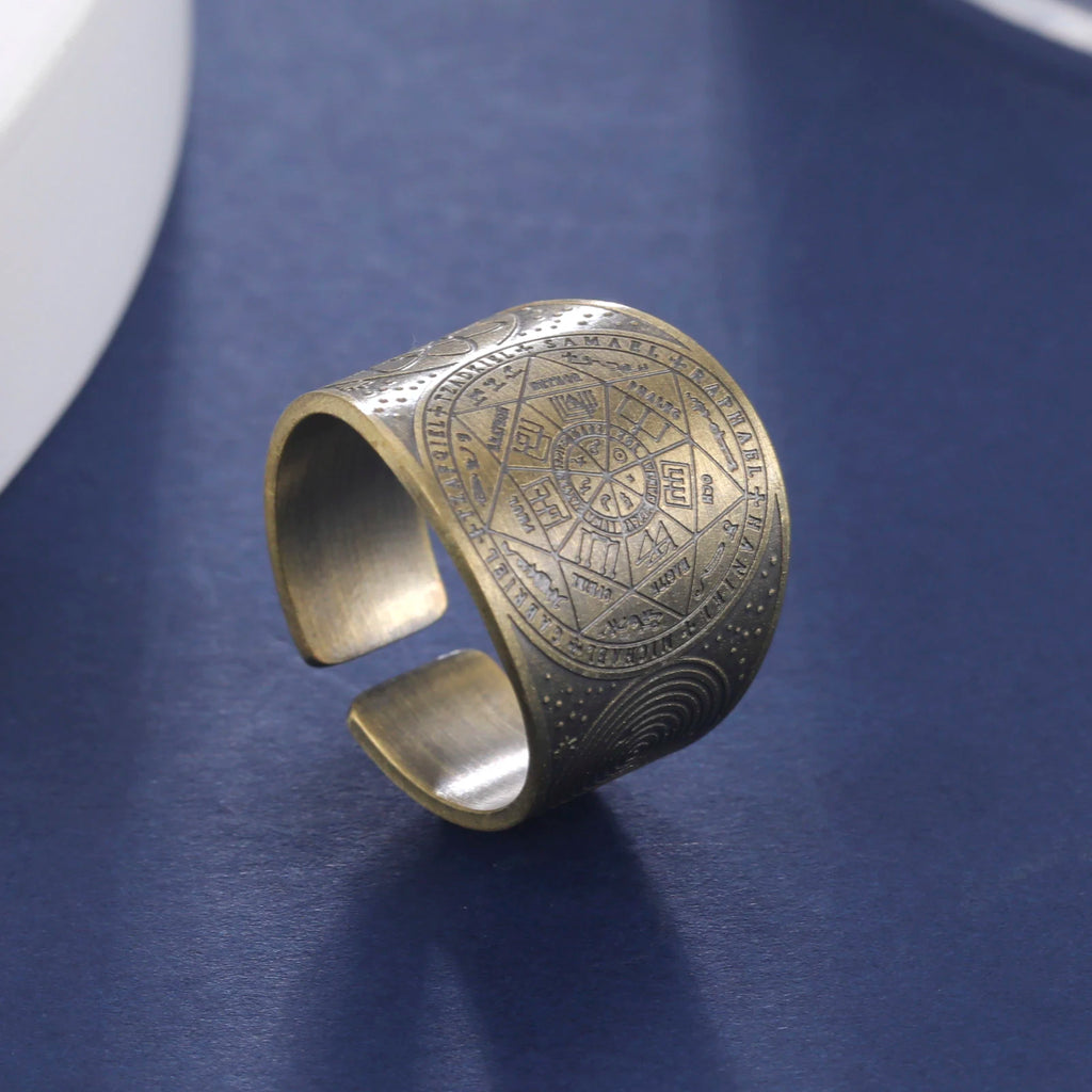 LIKGREAT Six Pointed Star Seal of Solomon Ring The 7 Archangels Protection Ring Metatron Cube Lilith Symbol Amulet Jewelry