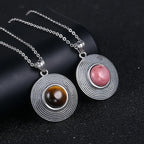 10MM Stone Round Pendant Necklace Silver High Quality Natural Tiger Eye Rhodochrosite Wedding Gift Luxury Jewelry