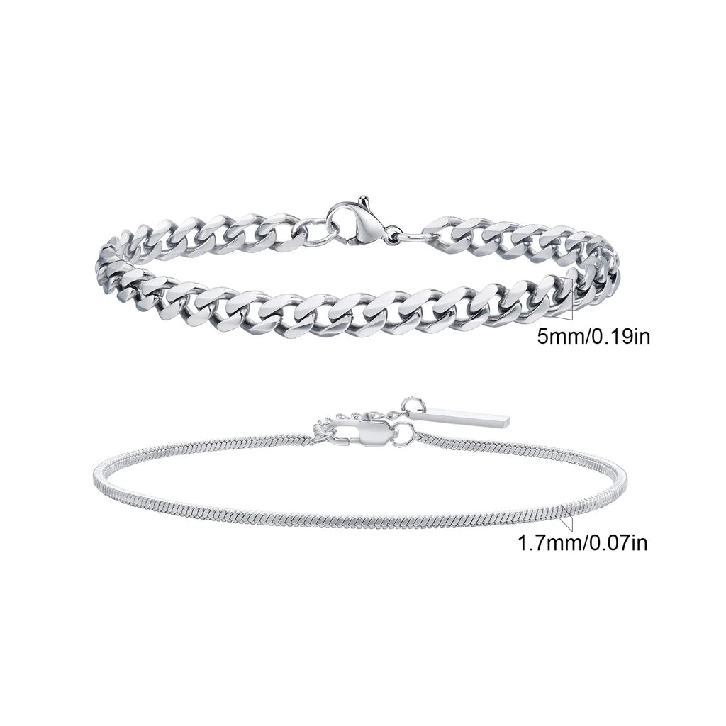 Rope Cuban Chain Bracelet 2pcs — Two-Tone