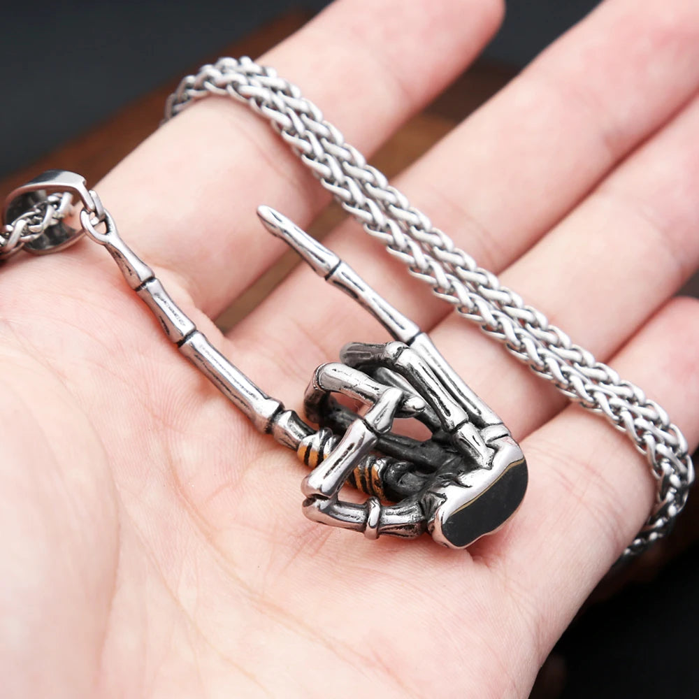 Skull Rock Hand Pendant — Stainless Steel