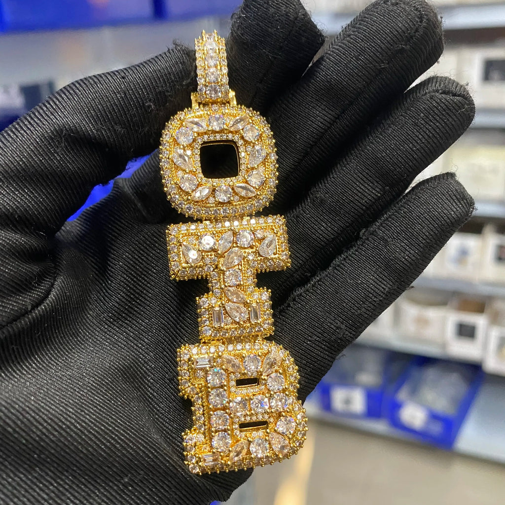 THE BLING KING Custom Vertical Initial Letter Pendant Mixed Inlay Different Shape Cubic Zircon NamePlate Necklace