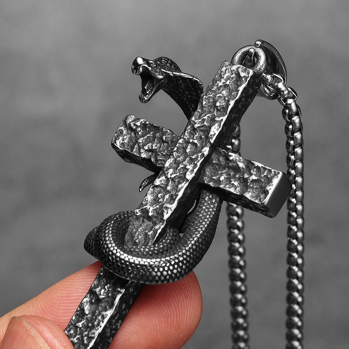 Cobra Cross Men Necklaces Stainless Steel Pendant Chain Women Fashion Jewelry Retro Snake Amulets Punk Accessories