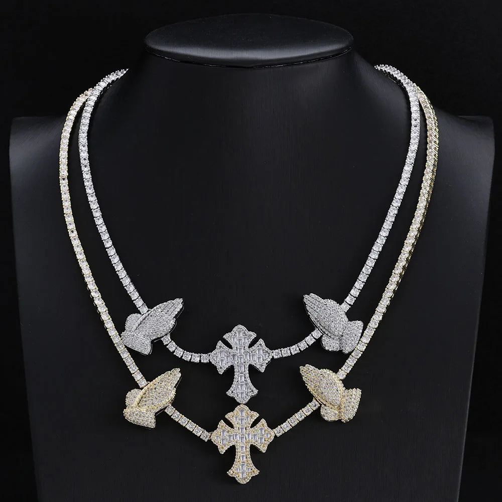 Cross Tennis Necklace Iced Out 5A CZ