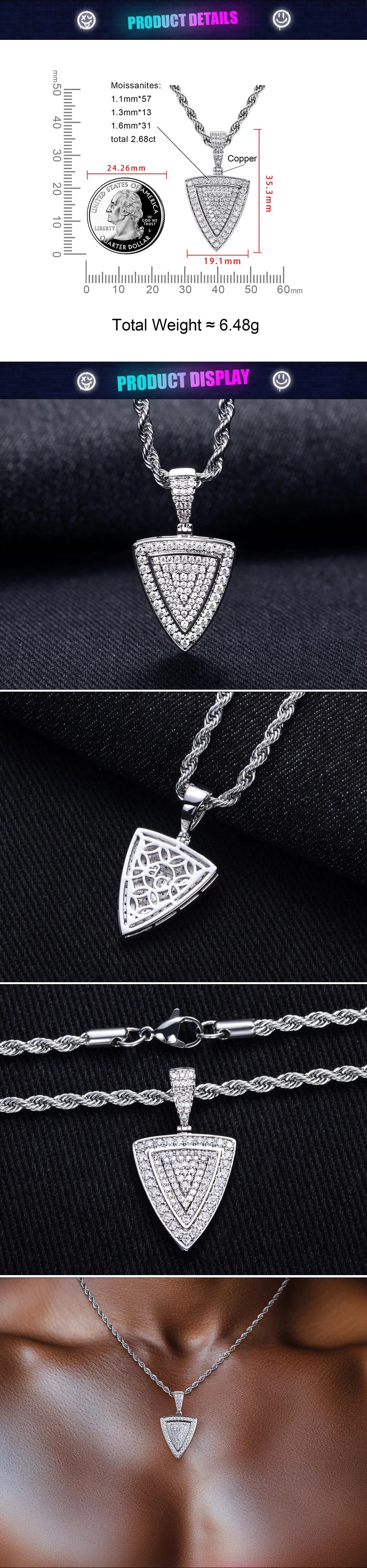 Iced Out Triangle Pendant — 14K Gold