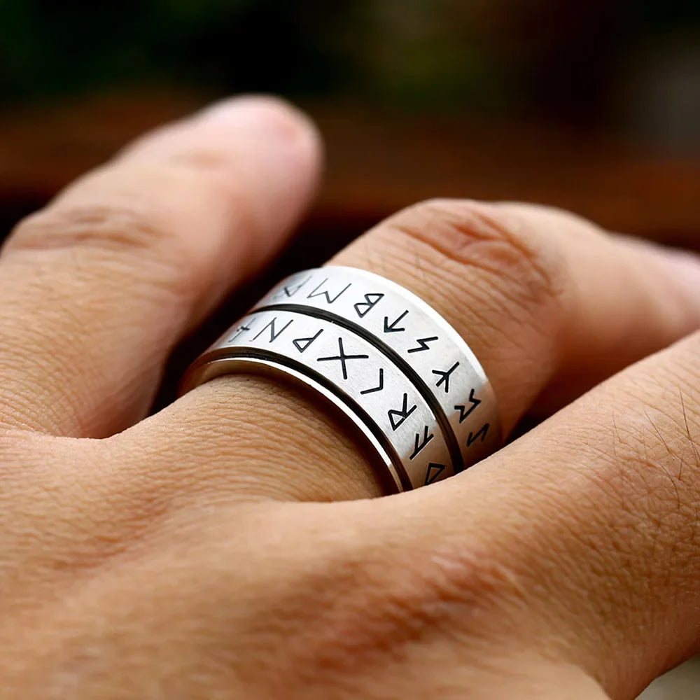 Viking Steel Ring Double Runes 316L Rotatable