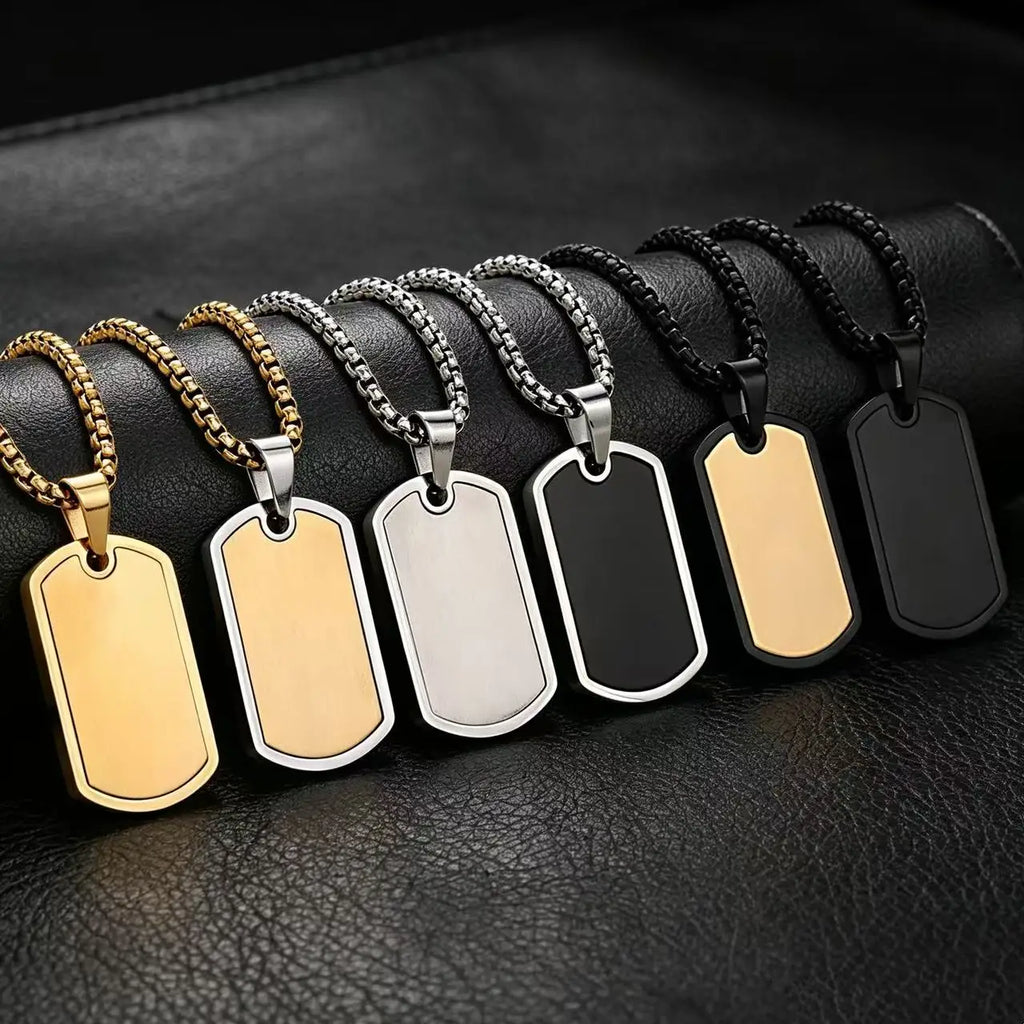 Personalized Military Dog Tag Necklace for Men, Stainless Steel Waterproof Hip Hop Pendant Box Chain