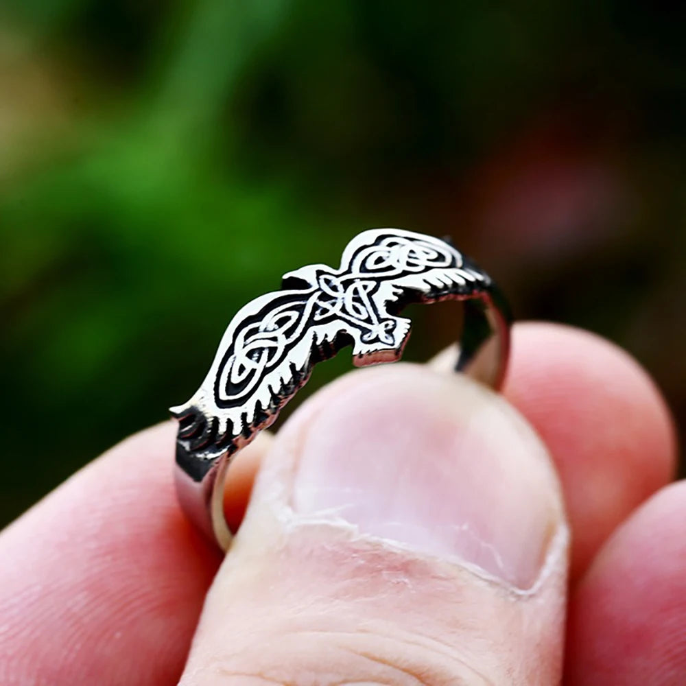 Black Iron Cross Pattern Ring — Stainless Steel