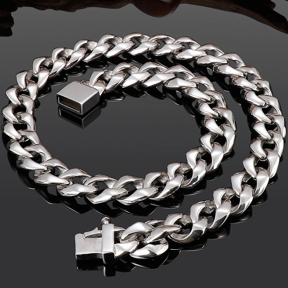 Massive Solid 316L Stainless Steel Necklace for Men High Polished 14/16MM Wide 55/60CM Long Cuban Link Chain Men's