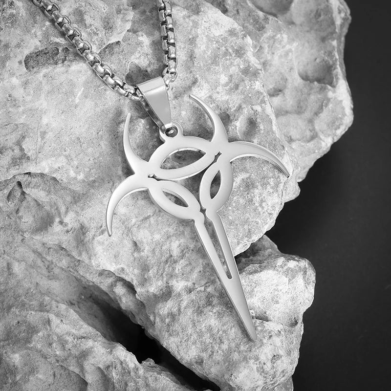 Stainless Steel Gothic Mysterious Ghost Death Band Symbol Pendant Necklace Personalized Punk Jewelry for Men and Women