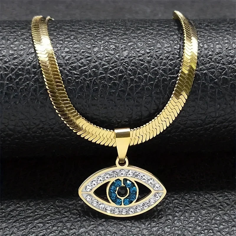 1pc Eye Pendant Necklace Stainless Steel Blue Enamel and Embellishment Suitable for Men and Women's General Couple