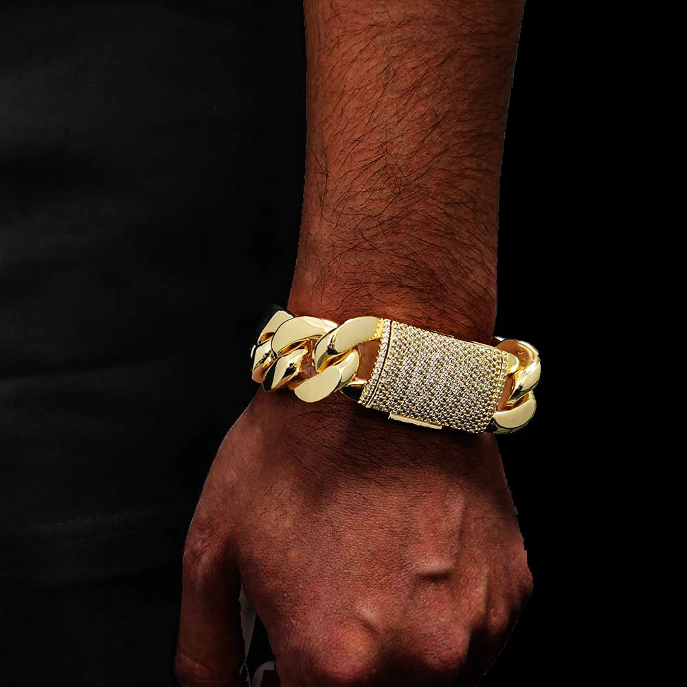 Gold Cuban Chain Necklace Iced Out 18K 12/22MM