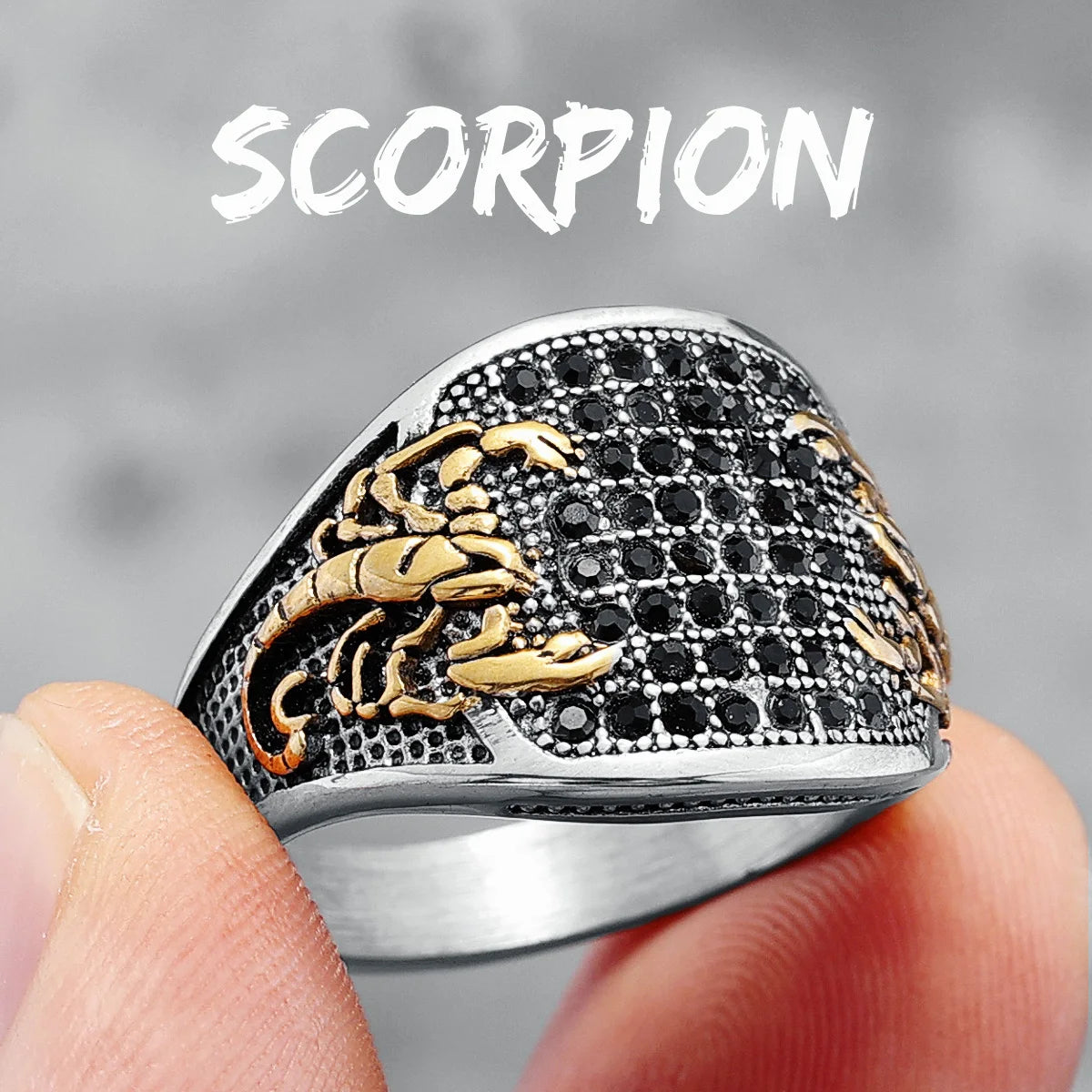 Scorpion Inlaid Rhinestone Ring for Men — Stainless Steel