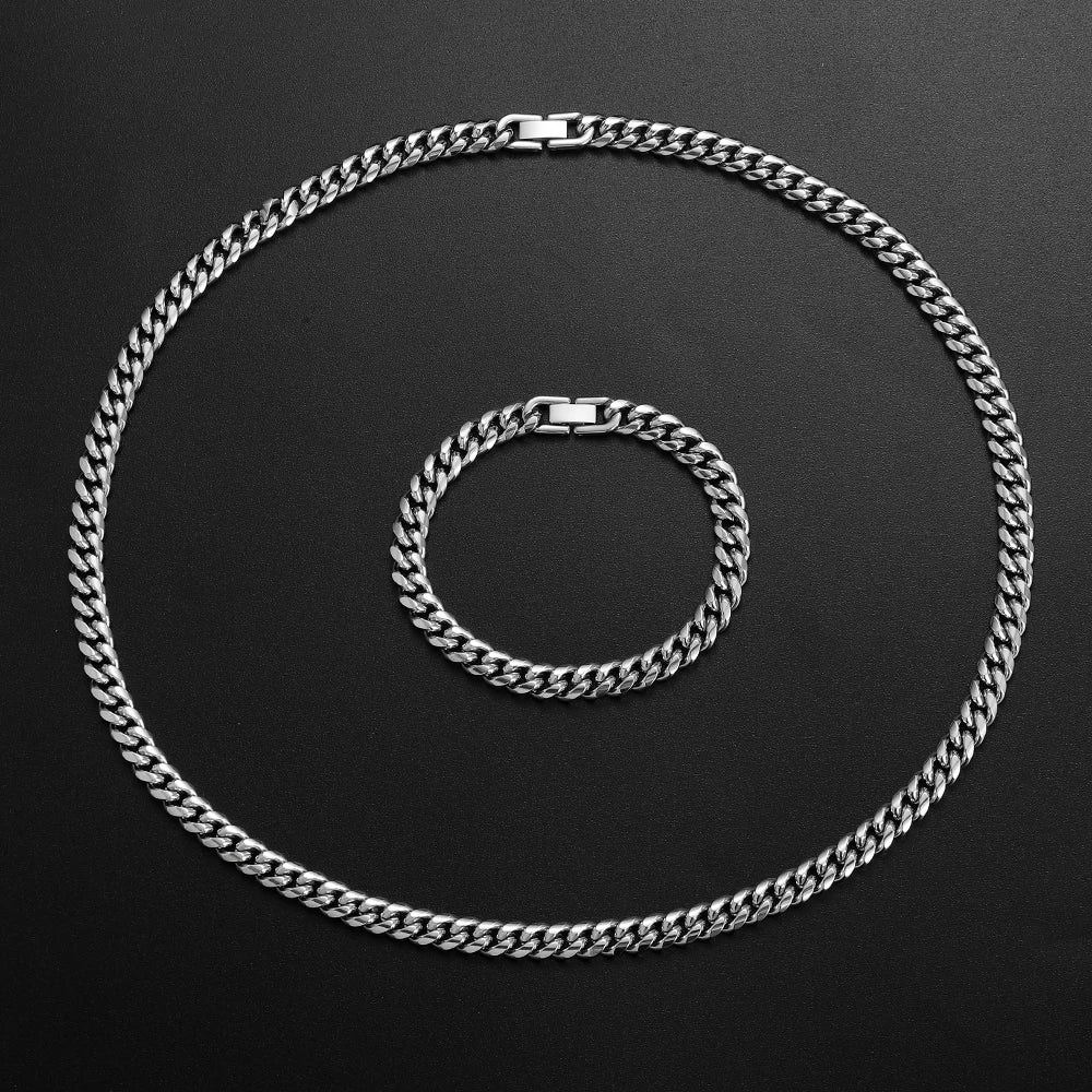 8mm Cuban Chain Necklace Bracelet Set — Stainless Steel