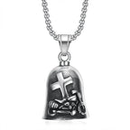 Pirate Skull Moto Bell Pendant Necklace — Gothic Motorcycle Rider