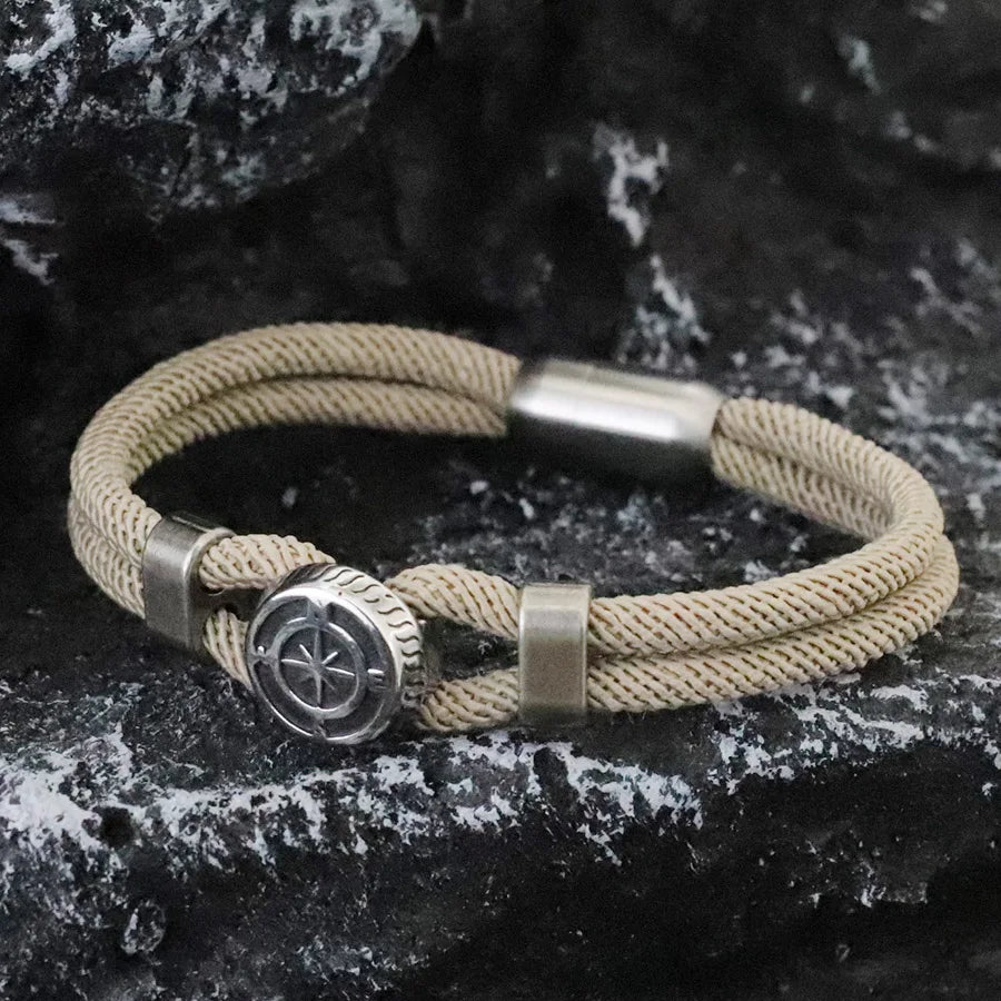 Pirate Style Nautical Compass Bracelet With Strong Magnetic Buckle Vintage Viking Bilayer Milan Rope Wrap Braslet Gift