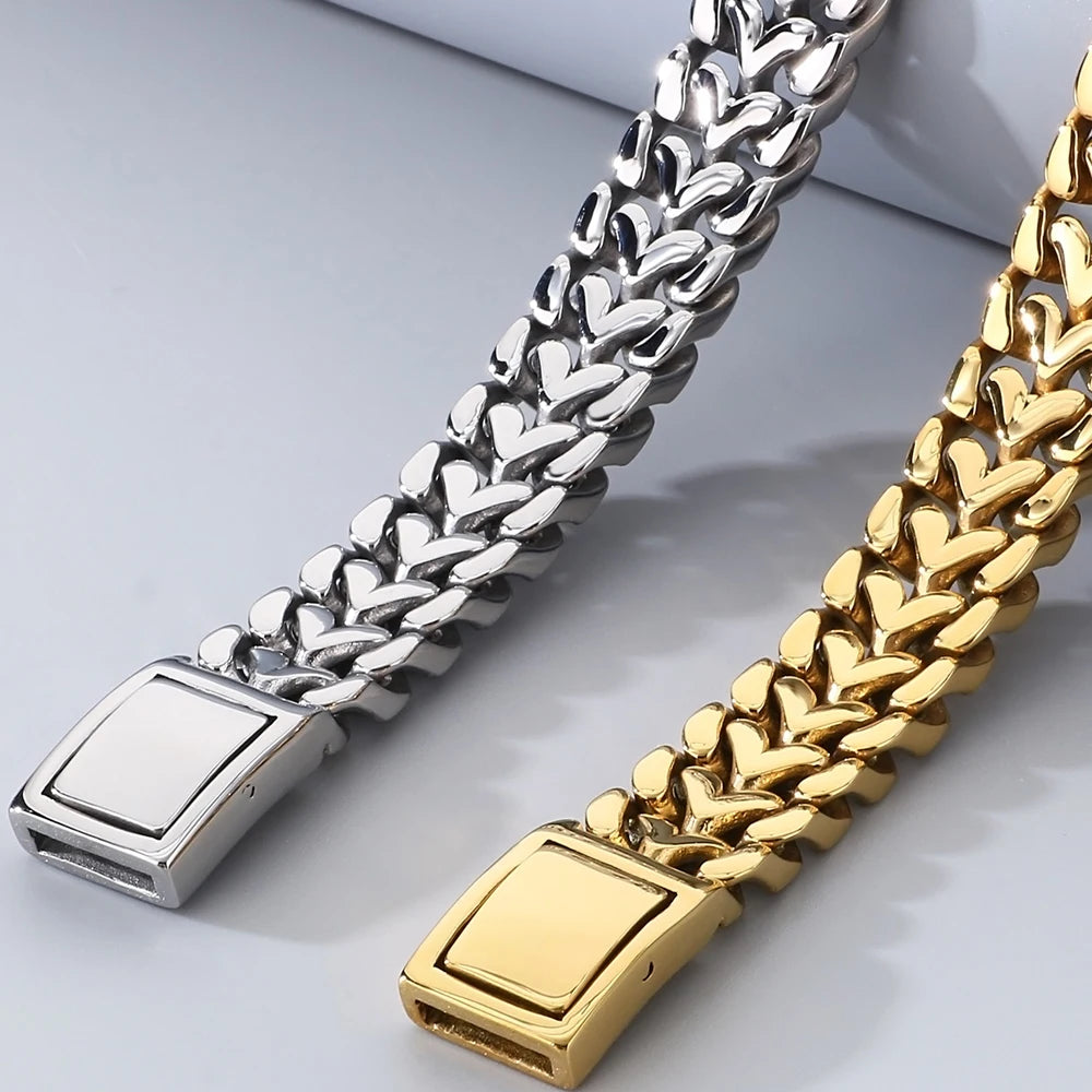 Men Bracelet for Man Gold Color Stainless Steel 16MM Width Heart Shape Chain Bracelets Men's On Hand Wrist Jewelry