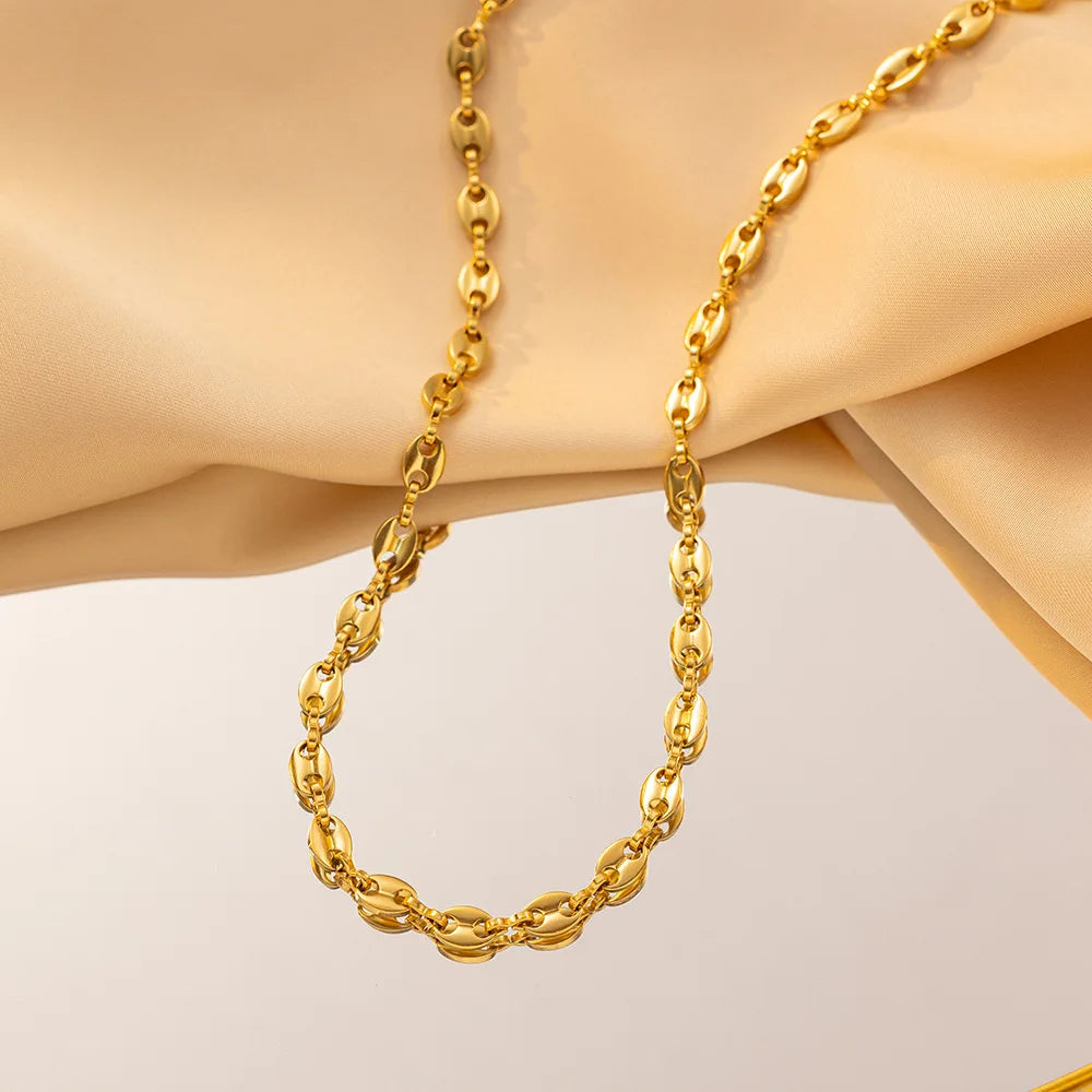 316L Stainless steel coffee bean Chain Necklace Cute pig nose chain bracelet Punk Hip Hop DIY jewelry Handmade necklace