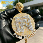 Iced Out Fear Nothing Lion Pendant — Two-Tone