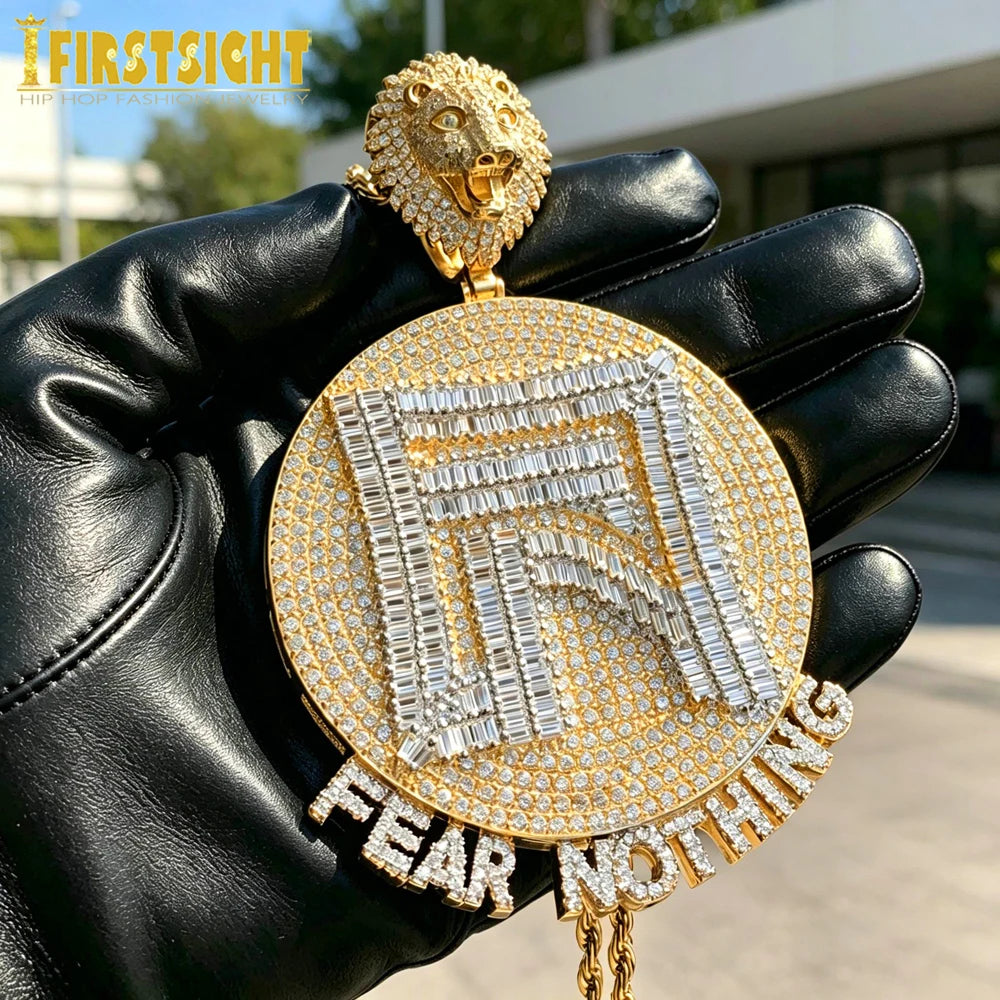 Iced Out Fear Nothing Lion Pendant — Two-Tone