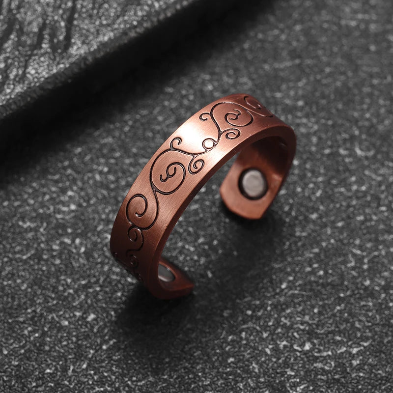 Flower Shape Magnetic Ring Copper Adjustable Open Cuff Ring Men and Women Magnet Healthy Energy Ring for Arthritis Pain Relief