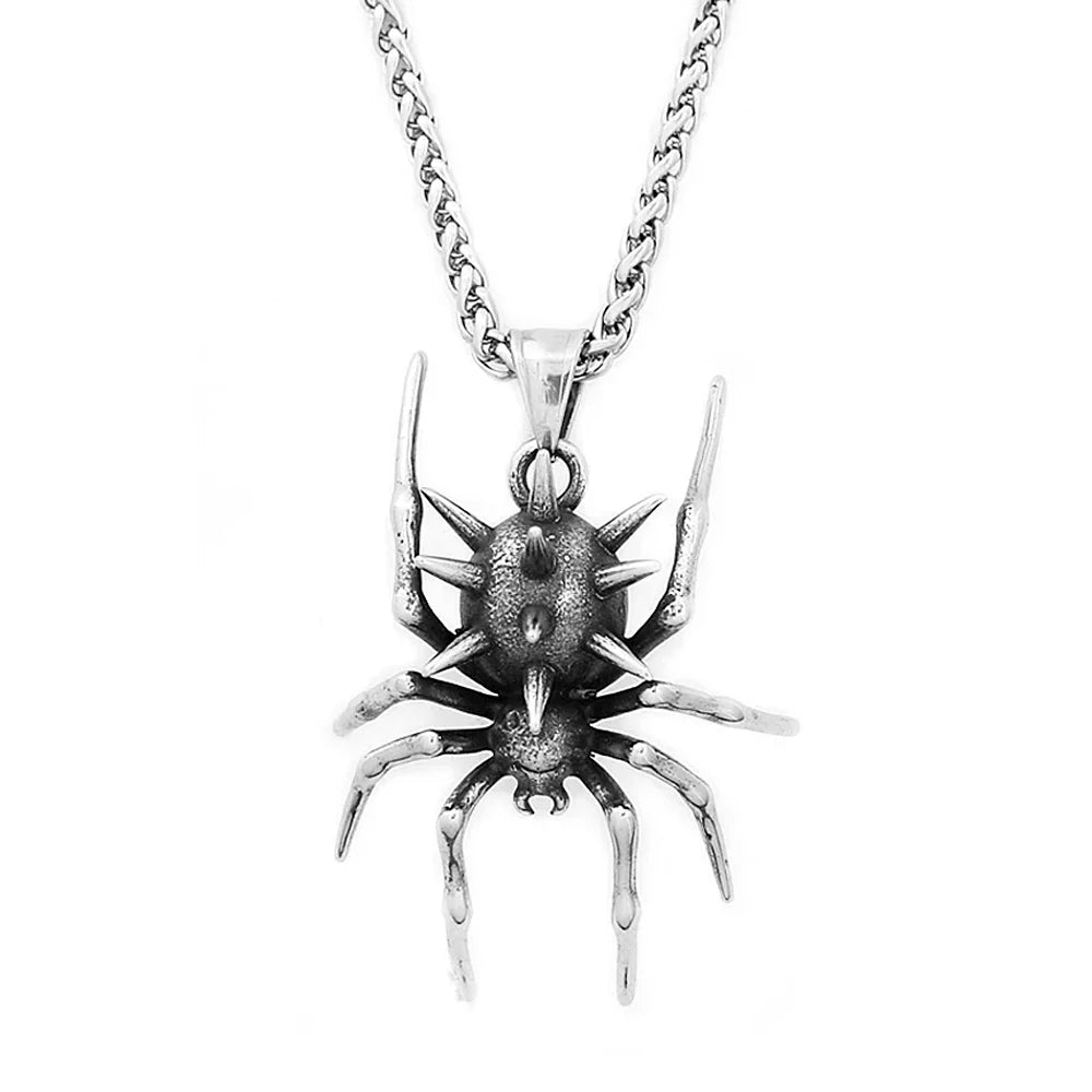 Vintage Gothic Spider Necklace For Men Stainless Steel Punk Animal Pendant Necklace Unique Fashion Jewelry Gifts