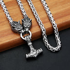 Wolf Thor Hammer Steel Pendant Vintage 316L Thor's