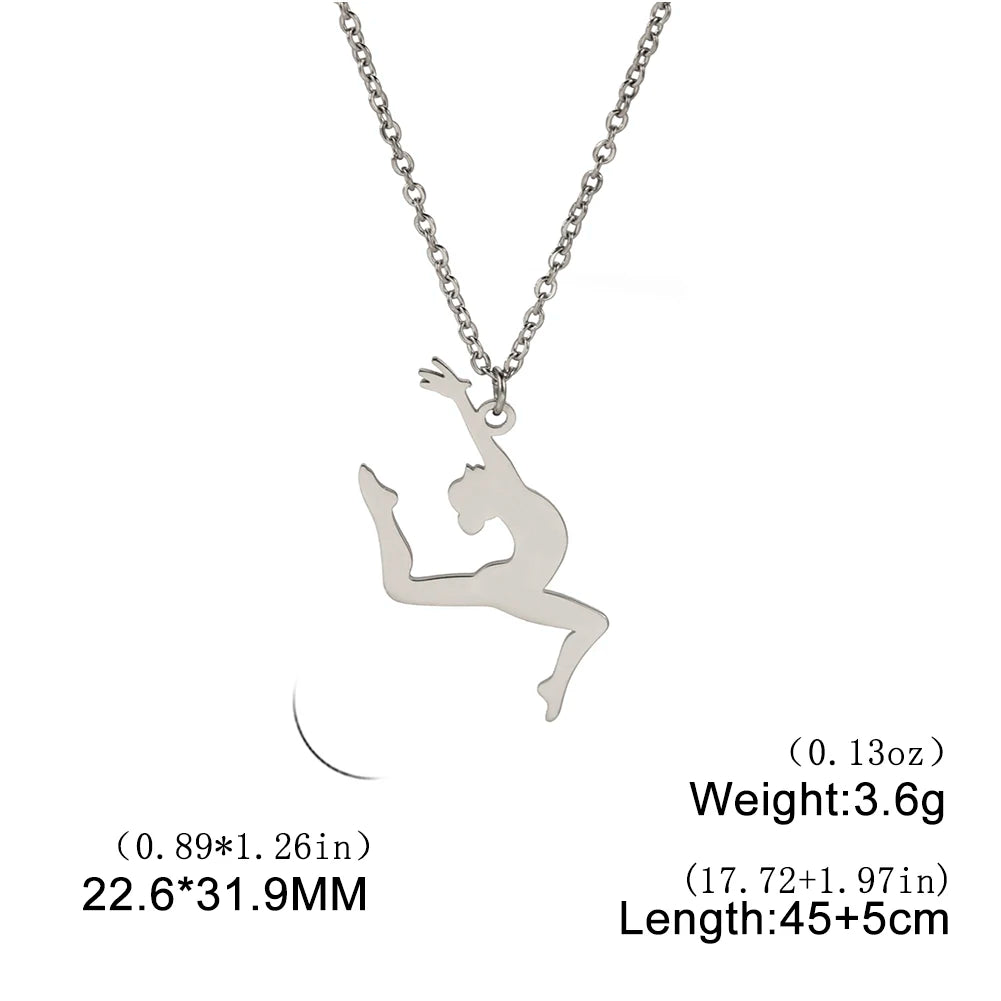 Unift Stainless Steel Sport Women Necklace Runner Rhythmic Gymnastics  Silhouette Pendant Fashion Birthday Jewelry Wholesale