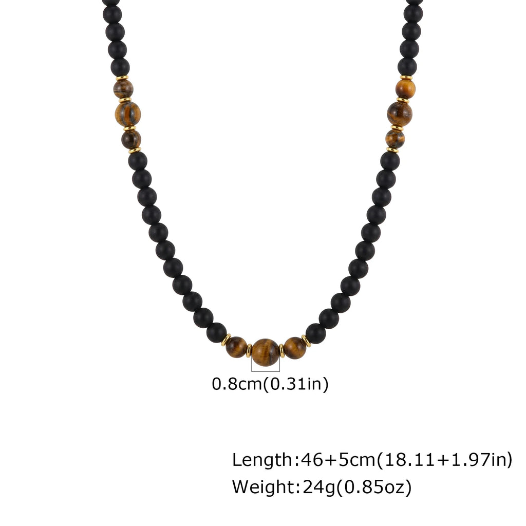 Retro Natural Stone Beads Necklace Tiger Eye Stone Stainless Steel Collar Necklace for Men Boho Trendy Jewelry Gifts