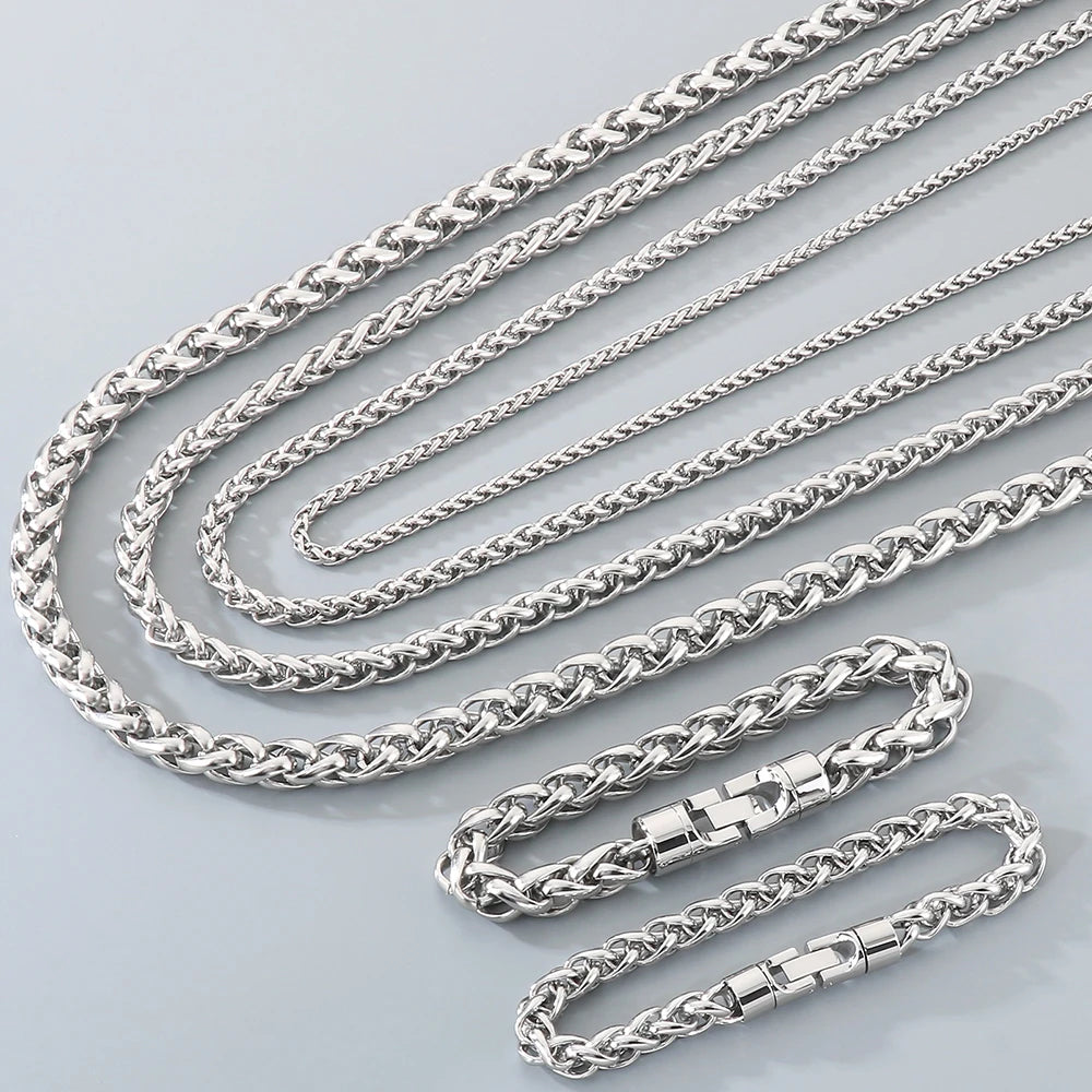 Classic Men's 4/6/8/10mm Wide Link Chain Bracelet Necklace Set for Man 6 Color Available 65CM Long Stainless Steel