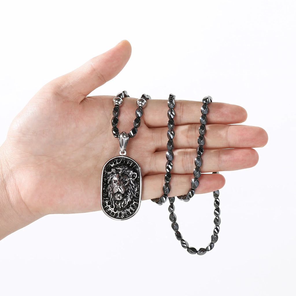 Retro Lion Head Dog Tag Necklace — Stainless Steel