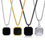 Natural Stone Geometric Pendant — Stainless