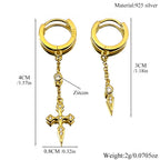 Cross Two-Tone Earrings Sterling Zircons Spike