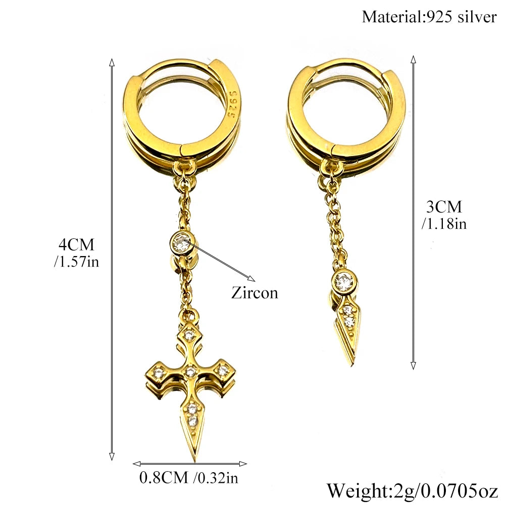 Cross Two-Tone Earrings Sterling Zircons Spike