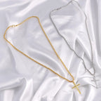 Stainless Steel Cross Pendant Necklace for Men Boys 18K Gold Plated Silver Simple Twisted Chain Fashionable Jewelry Beach Party