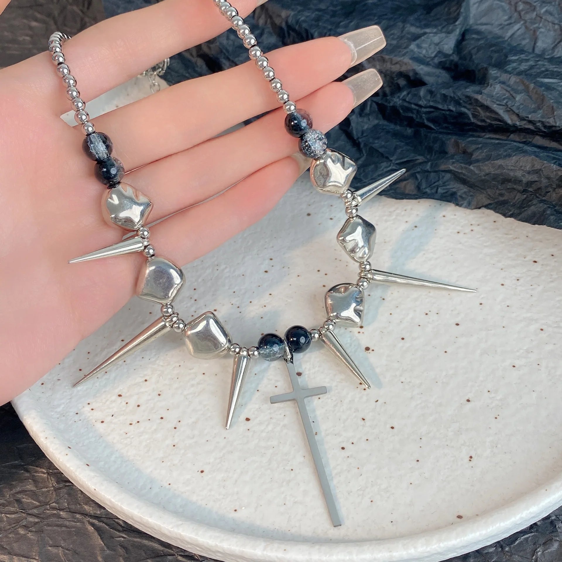 Y2K Spike Cross Stainless Steel Pendant Necklace