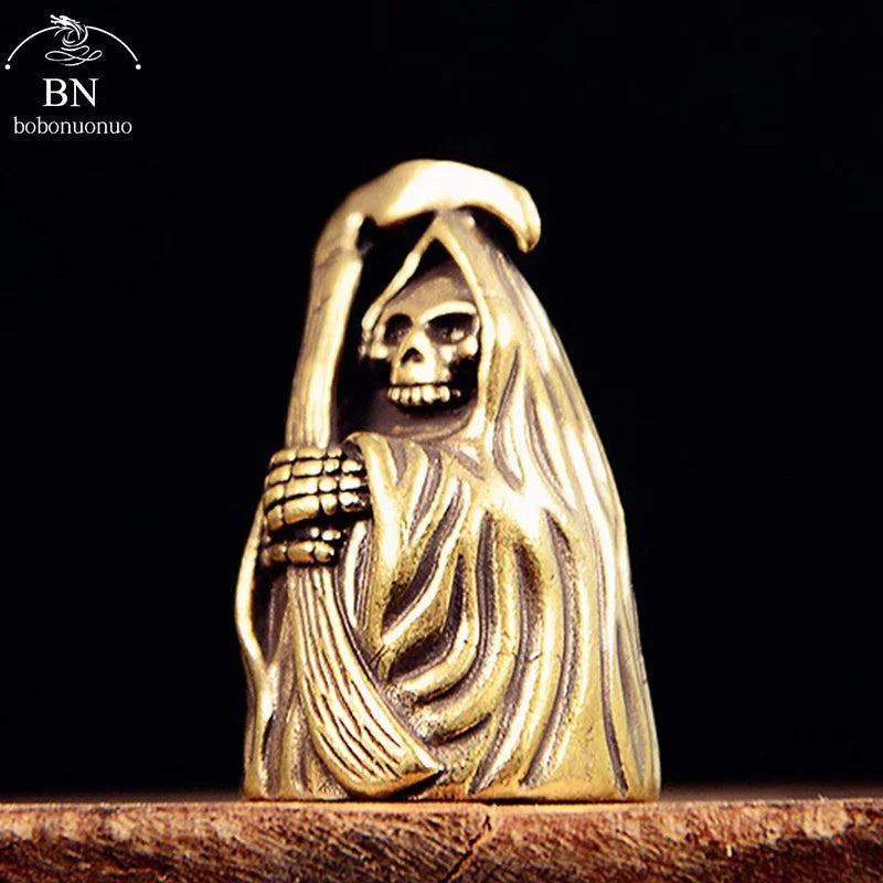 Retro Brass Death God Bell Vintage Pure Copper Car Keychain Pendant Punk horror Statue Desktop Ornament Decor