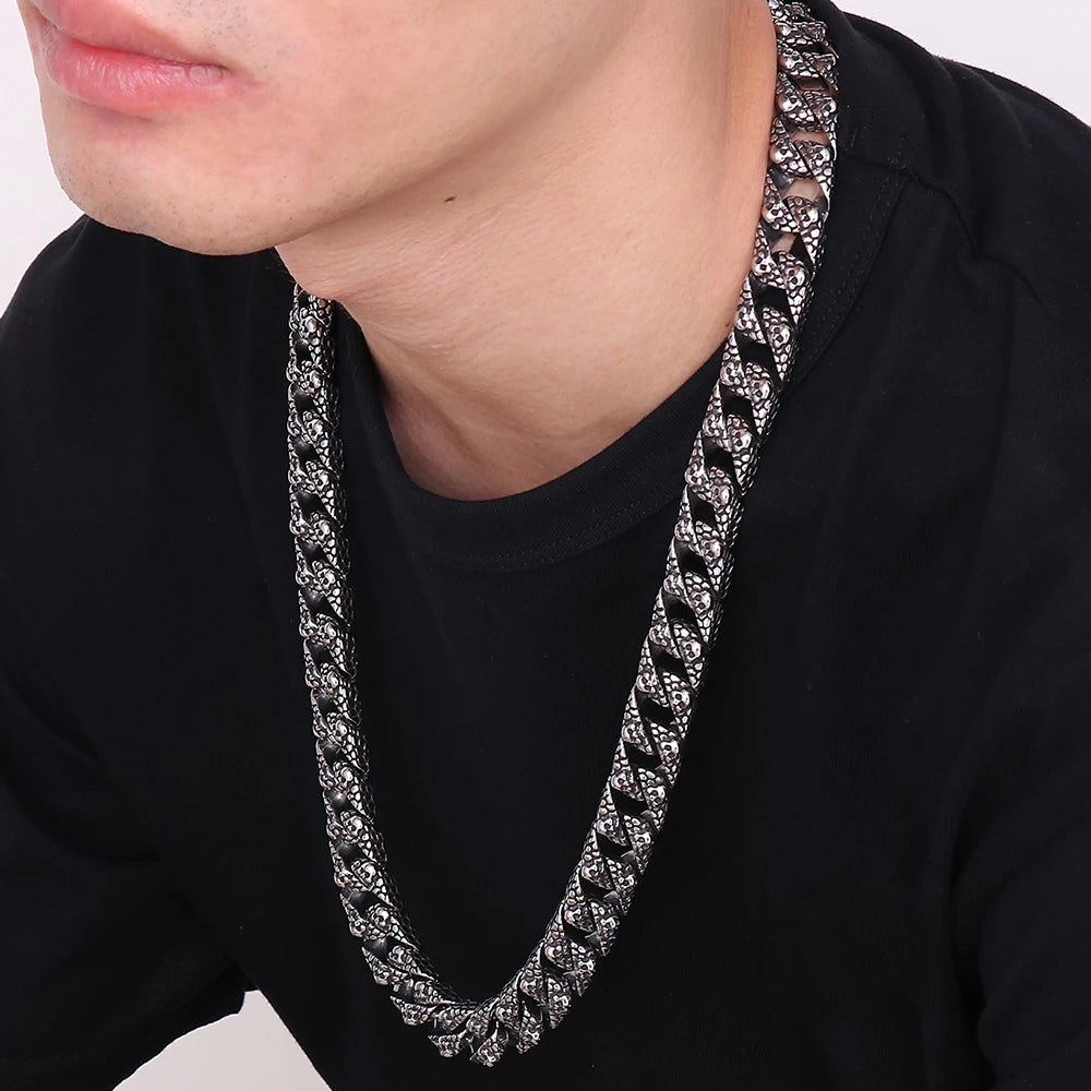 Gothic Skull Link Chains Necklace for Men Punk Stainless Steel Statement Halloween Skeleton Jewelry Accessories Men's
